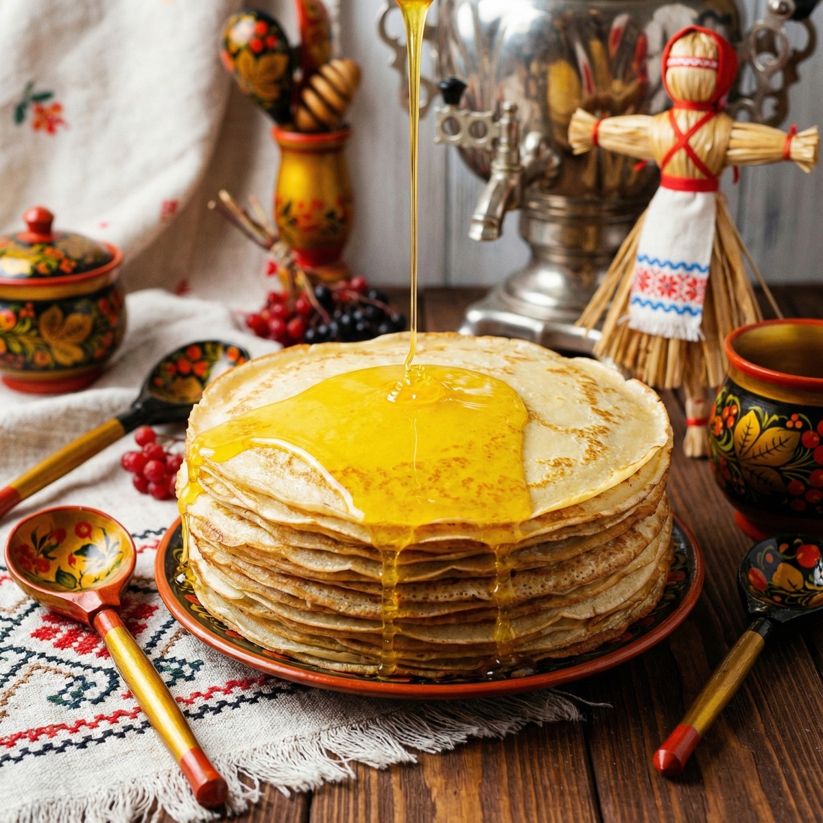 Блины на масленицу с мёдом