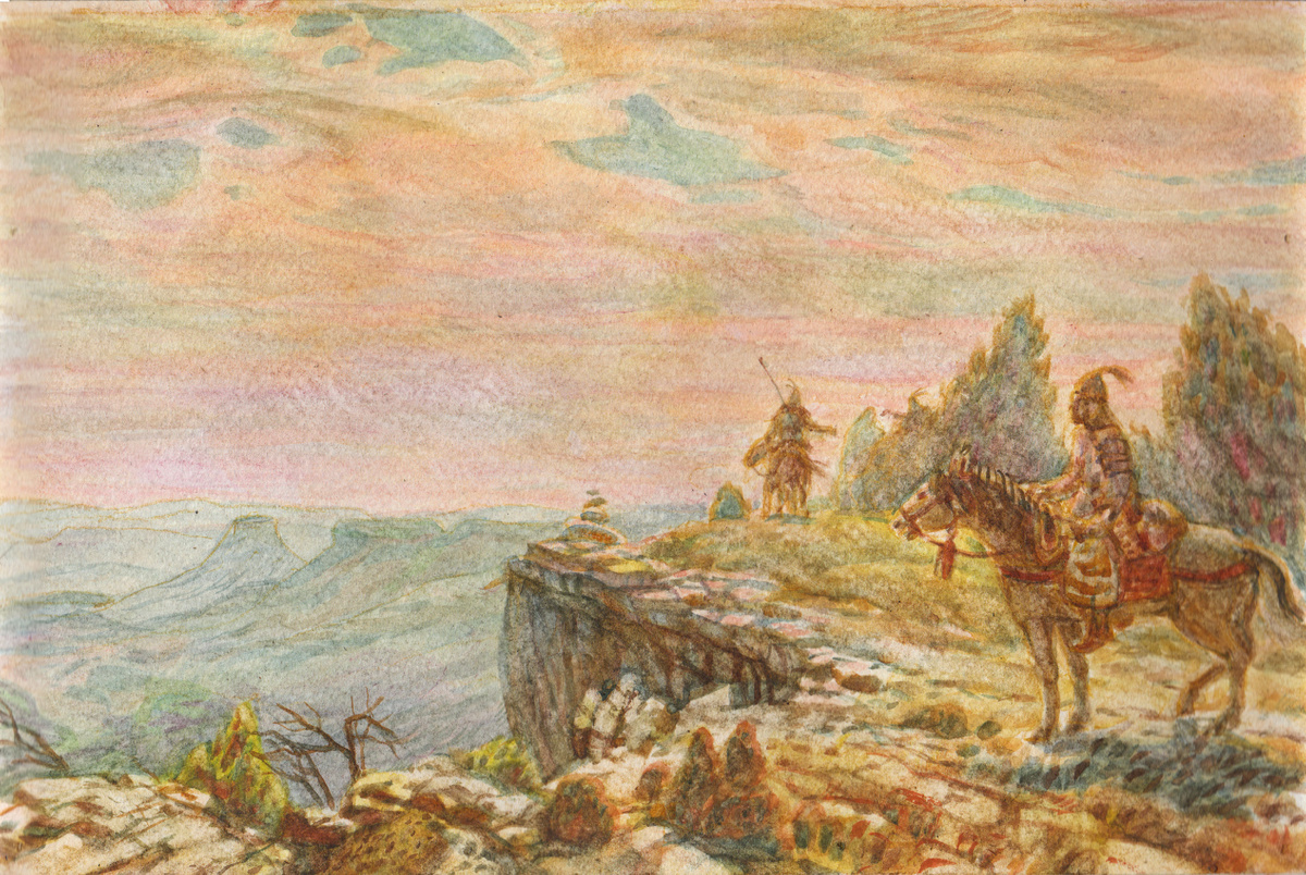 Пресняков М. А. У обрыва Аныхсырта перед штурмом Чуфут-Кале. 2020г., бум., акв., 20х30