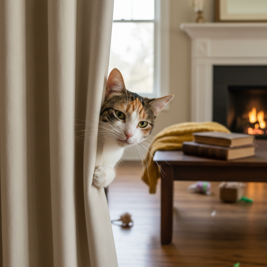 Коты зачастую наблюдают за нами из укромных мест, планируя свои проделки.