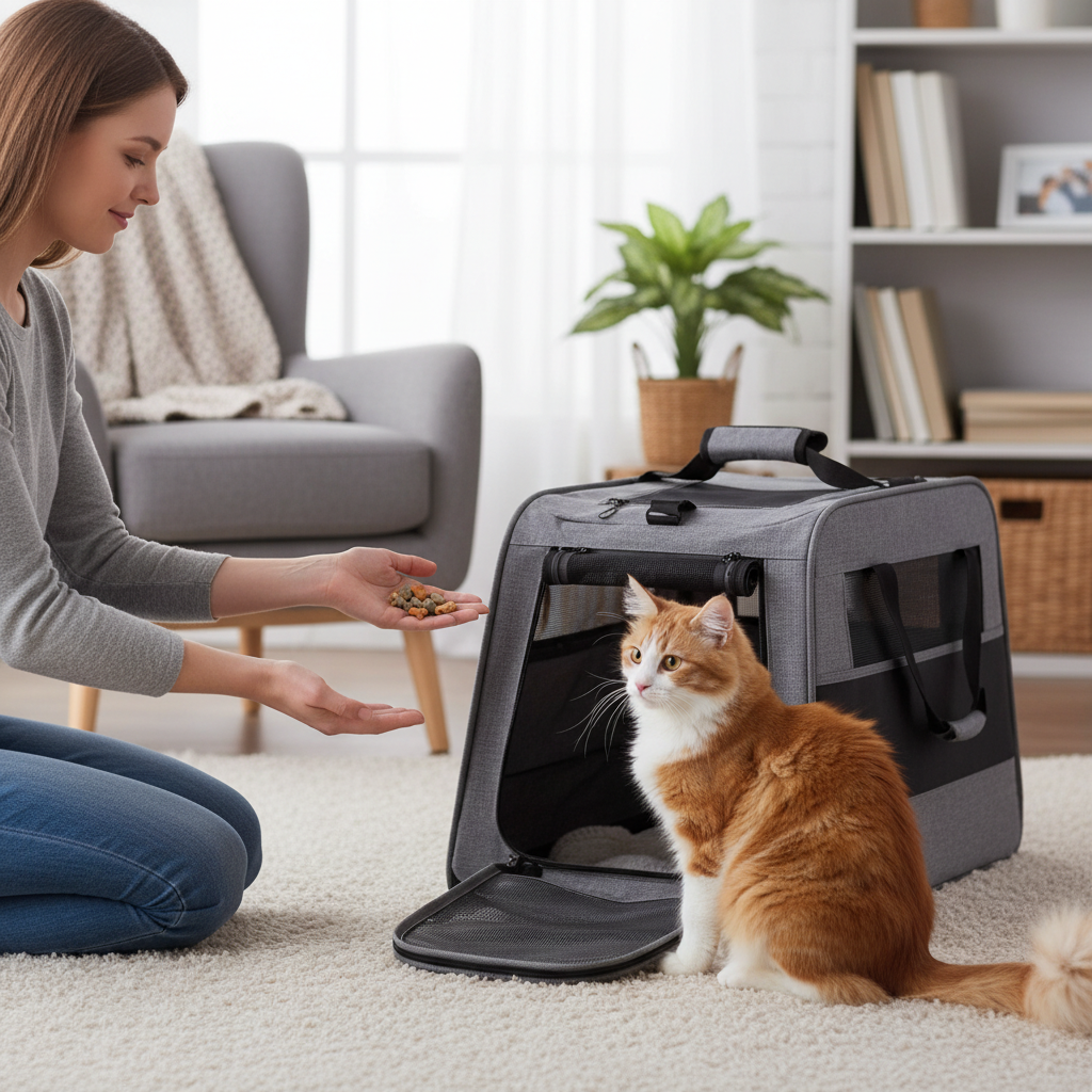 Поощрение лакомством делает переноску привлекательней.