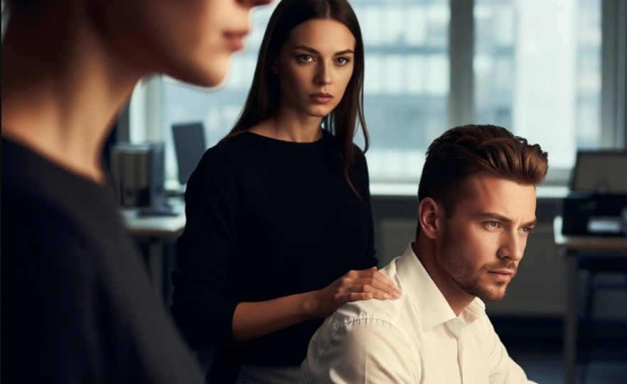 Ольга зашла к мужу в офис, а там секретарша ему массирует плечи