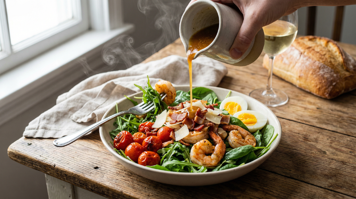 Даже если не тереть сыр, а тонко порезать, с заправкой он чуть подтает и будет вкусно. Но тогда это должен быть именно пармезан, не замена. Фото: gemini