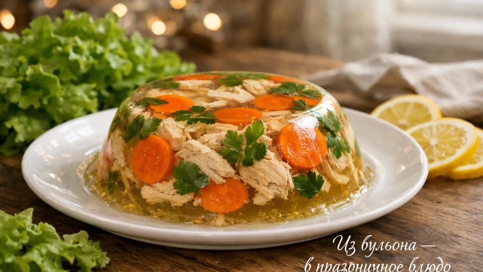 Из остатков куриного бульона делаю заливное с курицей и морковью — праздничная закуска из ничего