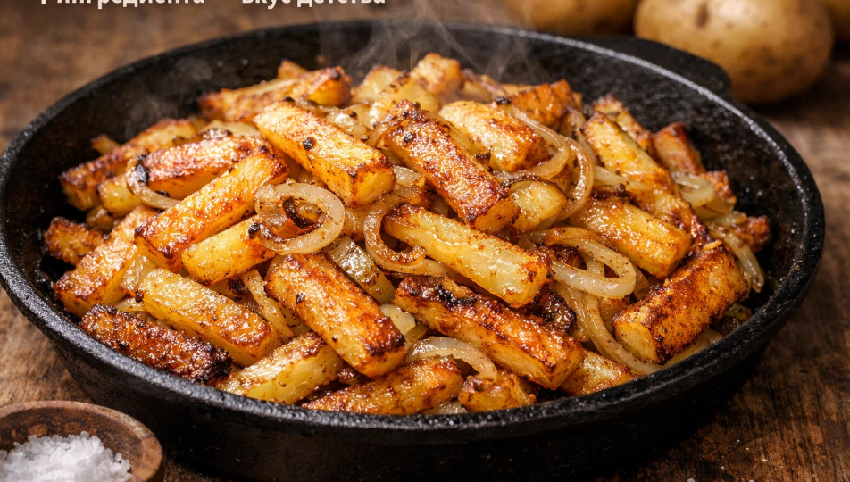 Всего 4 ингредиента: картошка, лук, масло и соль — а деревенская жареная картошка вкуснее любого гарнира
