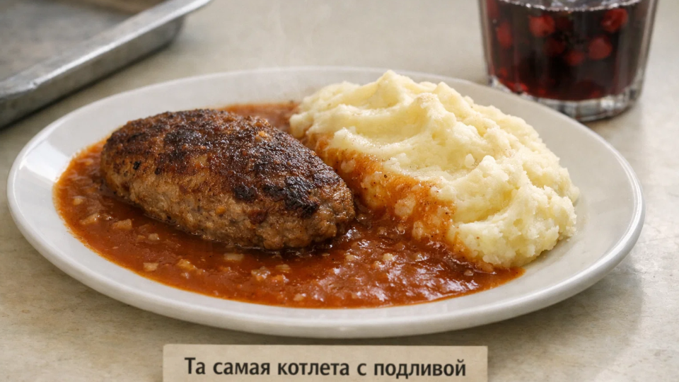 Как в советских столовых делали котлеты с подливой: с хлебом в фарше и густым томатным соусом