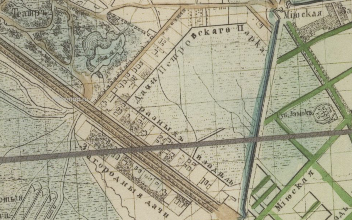 Территория Ямского поля на карте Москвы 1848 года. С сайта www.retromap.ru.