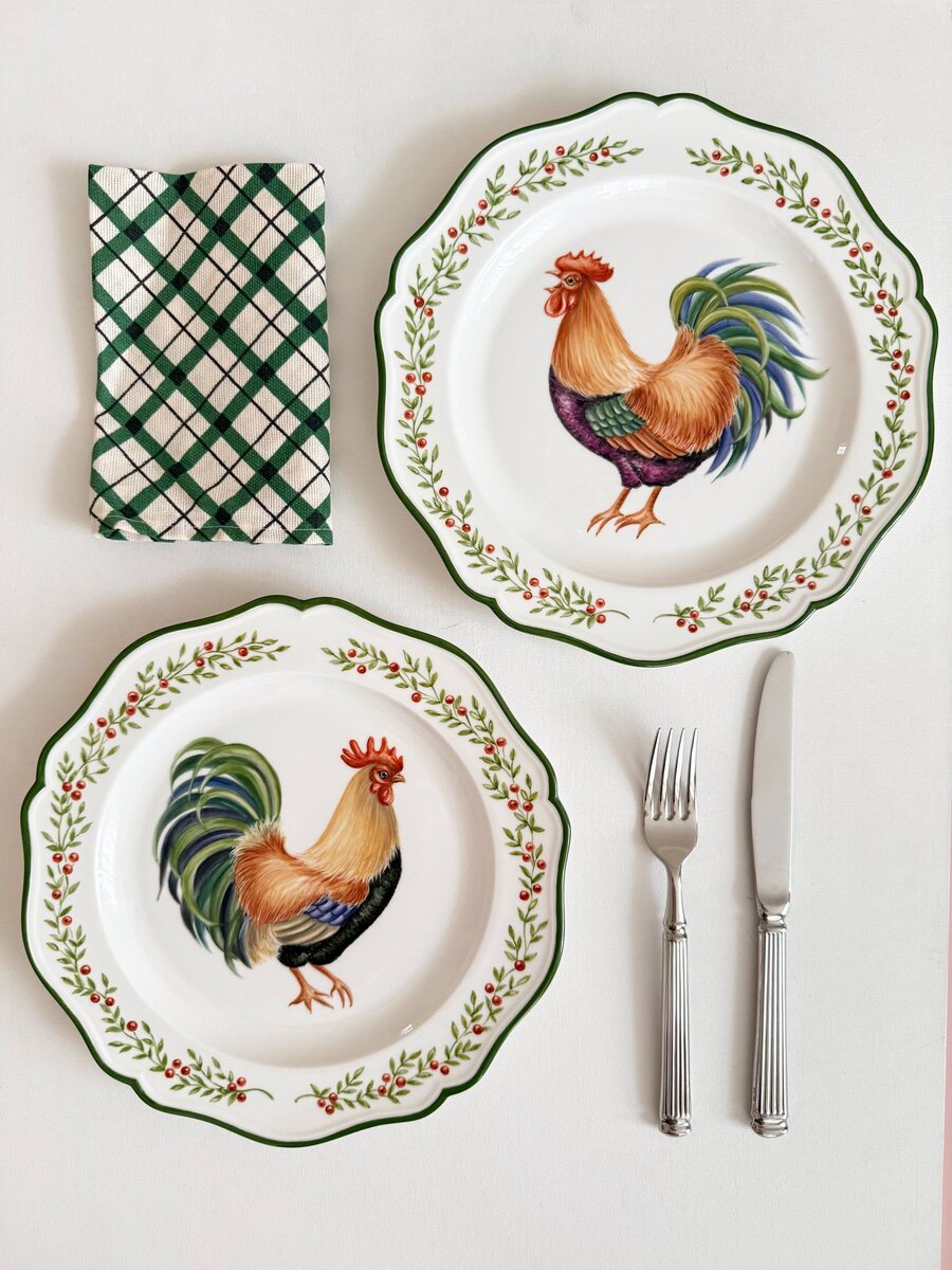 Фарфоровые тарелки Петух с кантом, 26,5 см
