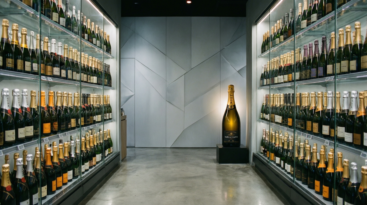 Шампанское на полках магазина