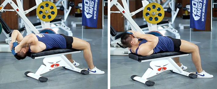 Сгибания шеи лежа с диском на лбу