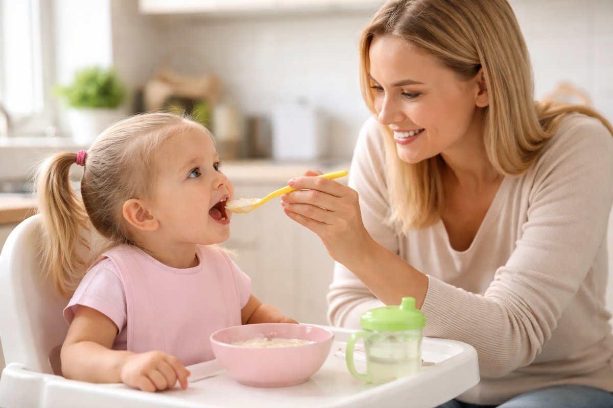 Мама кормит дочку