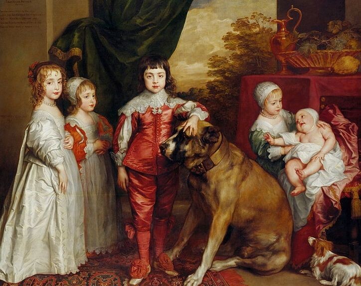 Дети Карла Первого Стюарта с телохранителем-мастифом. Почетна и завидна наша роль. Но задолбала! Возможно, пес думает: "Противные человеческие щенки! Задать бы вам трепку!"