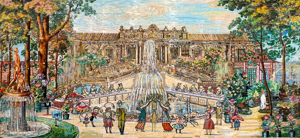 Владимир Григ. "Весна. Китай". Из серии "Четыре сезона". 2021. Холст, акрил, стеклярус, мозаика. Источник https://dzen.ru/a/aPD-jD75fxTylf6C