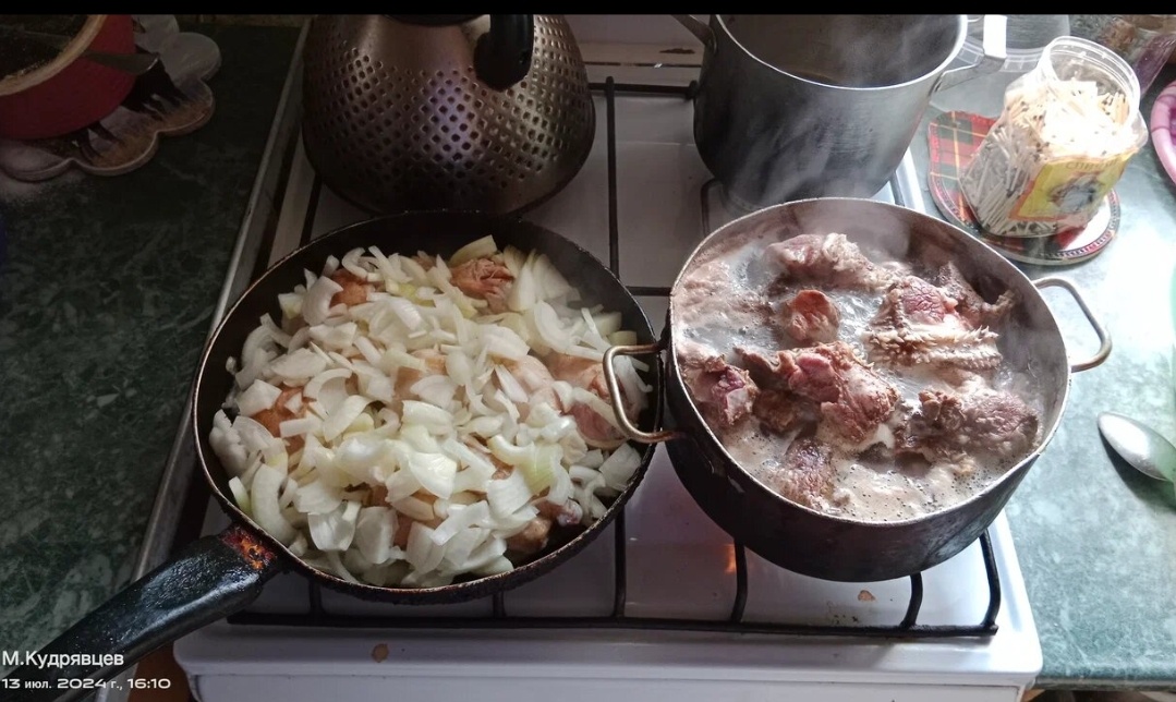НА даче мама готовит. Лук наше всё. Фото автора.