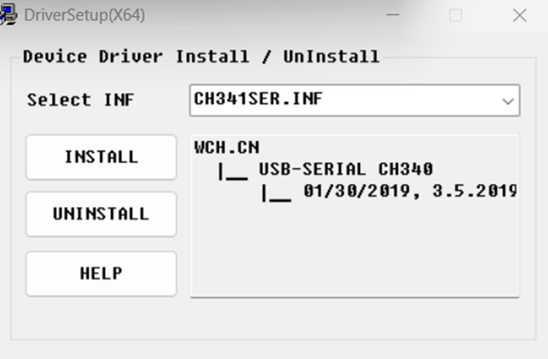Окно программы CH341SER.EXE