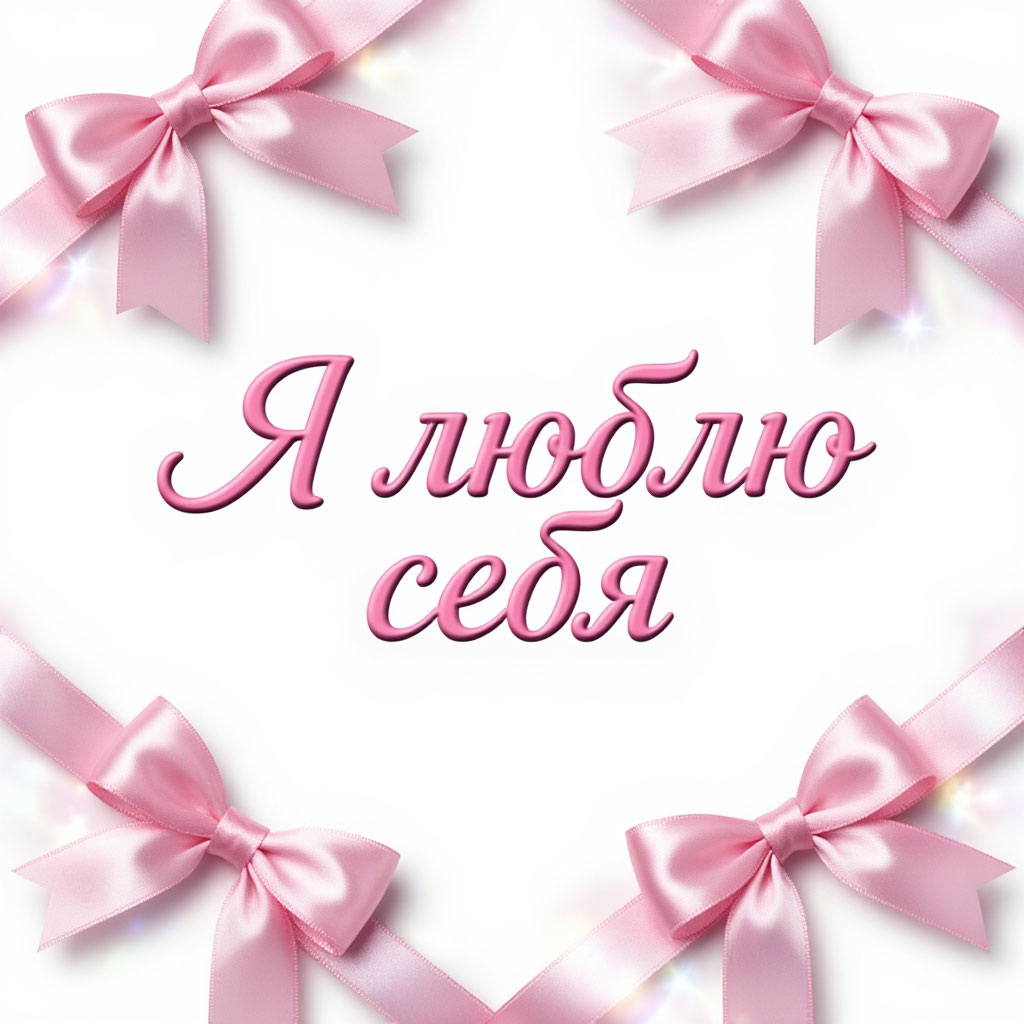 Красивая надпись Я ЛЮБЛЮ СЕБЯ с розовыми бантиками