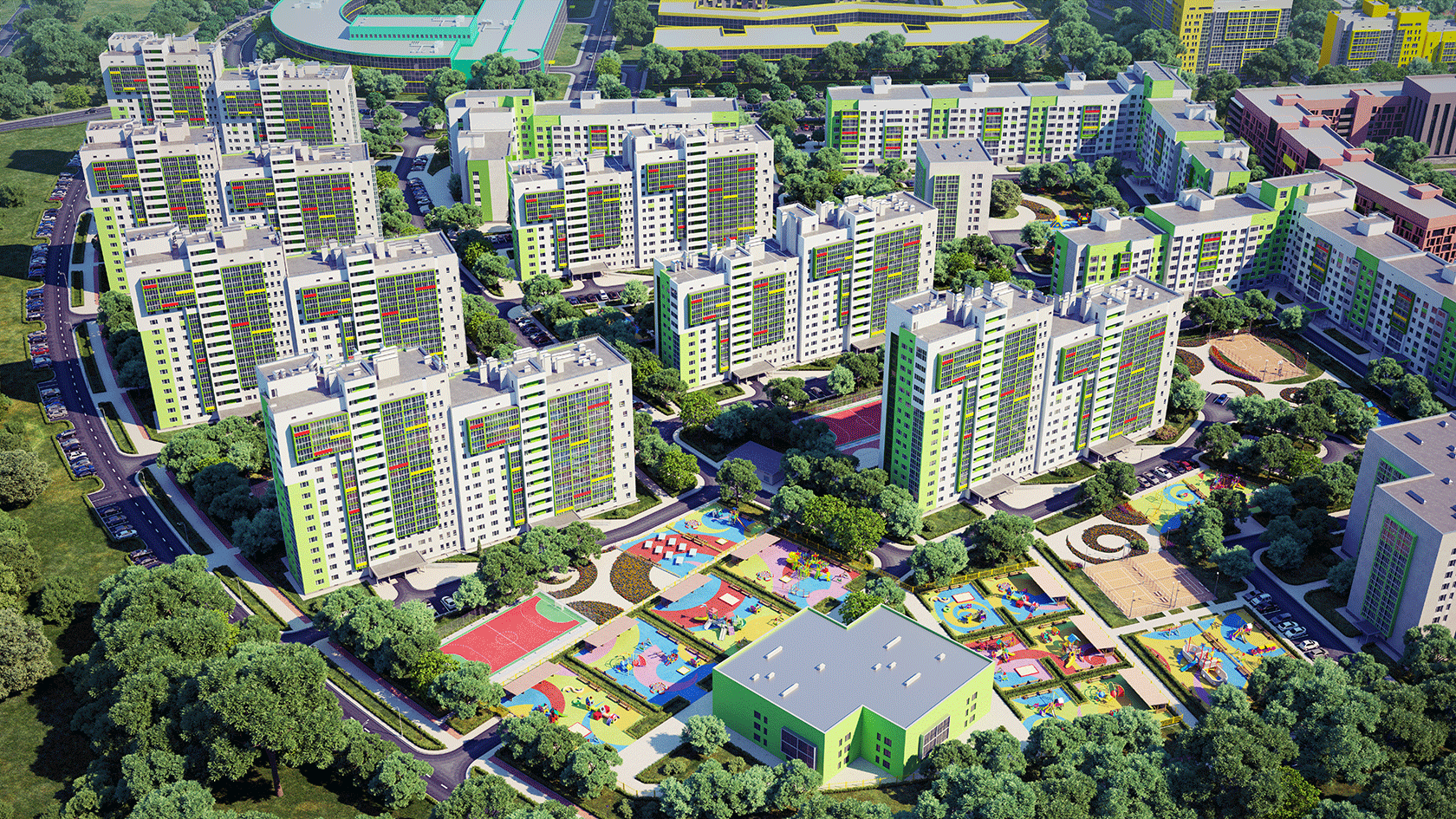 Рендеры микрорайона "Яркий" немного отличается, от того что получилось. Изображение с сайта: https://winksufa.ru/mikrorajon-yarkij