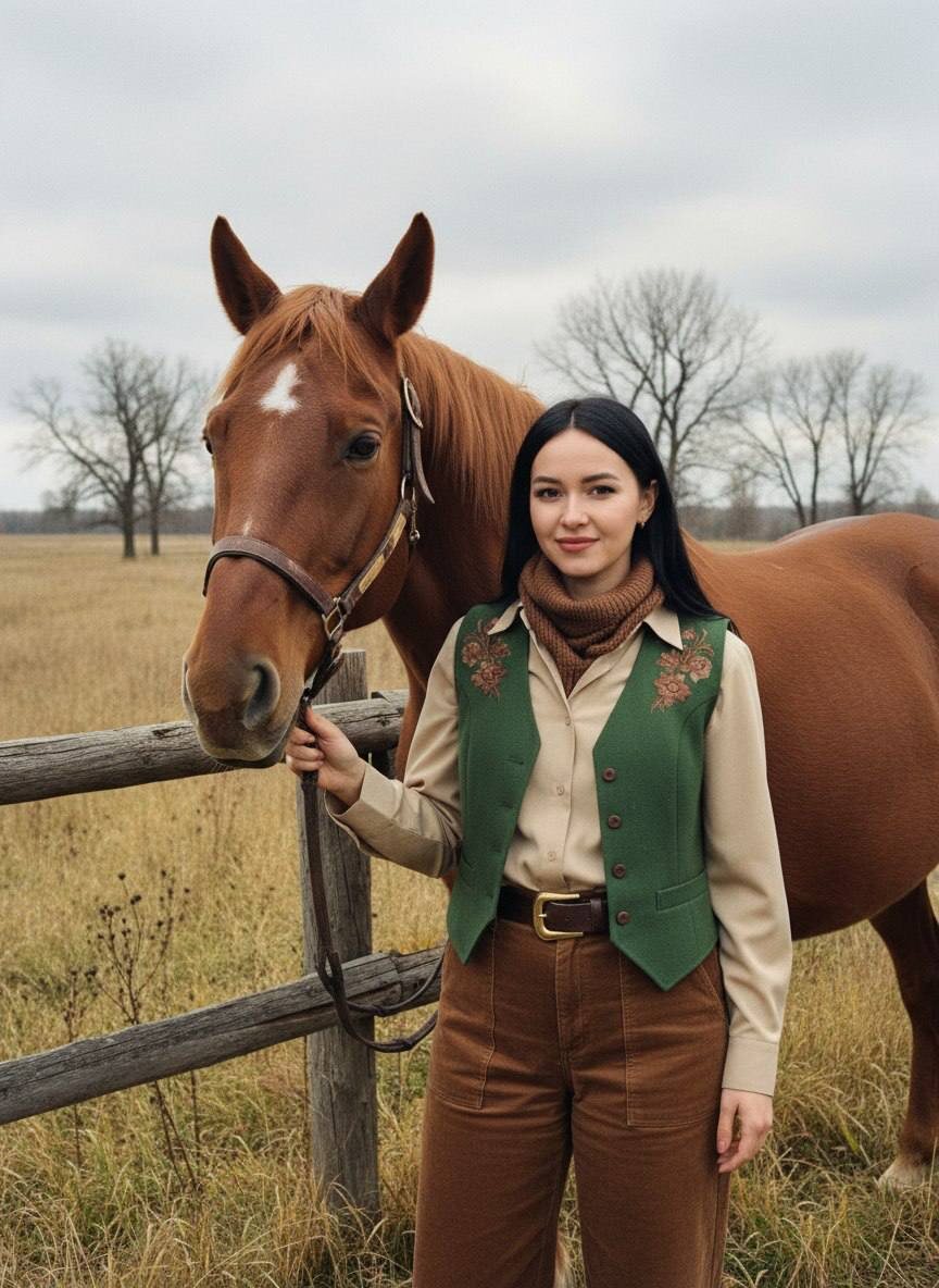 Девушка держит лошадь под узды — www.promtyi.com