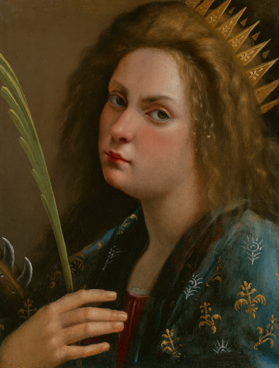 Артемизия Джентилески (1593–1654), Автопортрет в образе святой Екатерины Александрийской . Масло на панели, 32,3 × 24,6 см. 