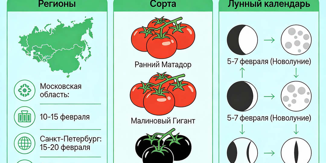 Когда сажать томаты на рассаду в феврале 2026: полный гид по регионам, сортам и лунному календарю