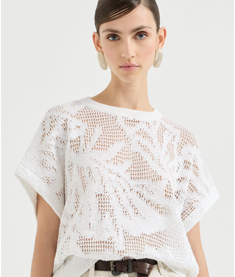 Футболка от Брунелло Кучинелли с нежным цветочным узором из коллекции весна-лето 2026. Схема узора сетки + образец.