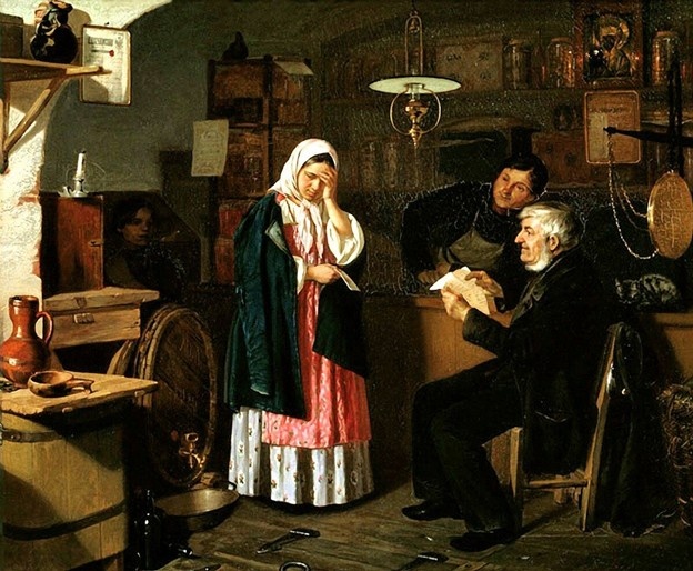 Илларион Михайлович Прянишников 1840-1894 «Чтение письма в овощной лавке», 1864. Фото из открытого доступа