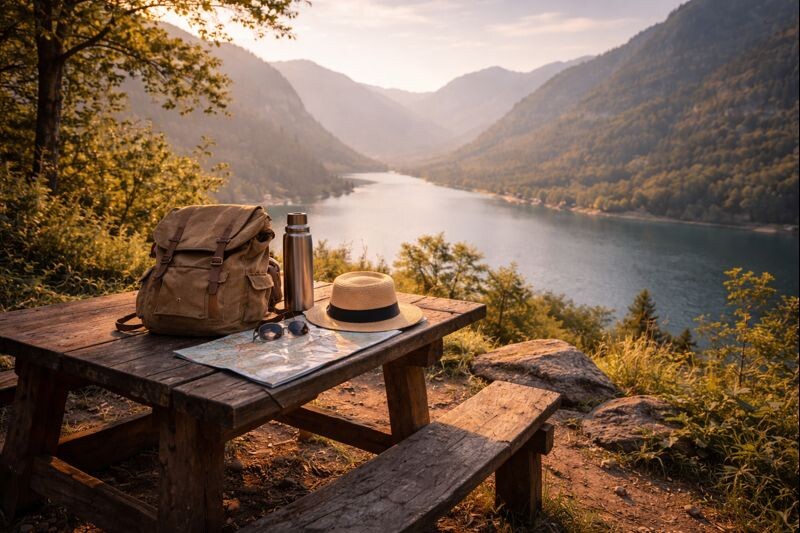 Момент, когда поездка ещё не началась, но ты уже вне привычного ритма. Вещи собраны, маршрут условный, впереди — несколько дней, в которых ничего не нужно успевать.