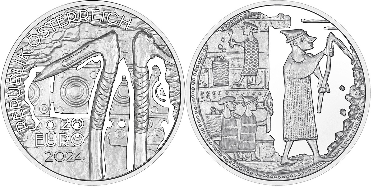 Австрия 20 евро 2024, серебро 925. Добыча соли