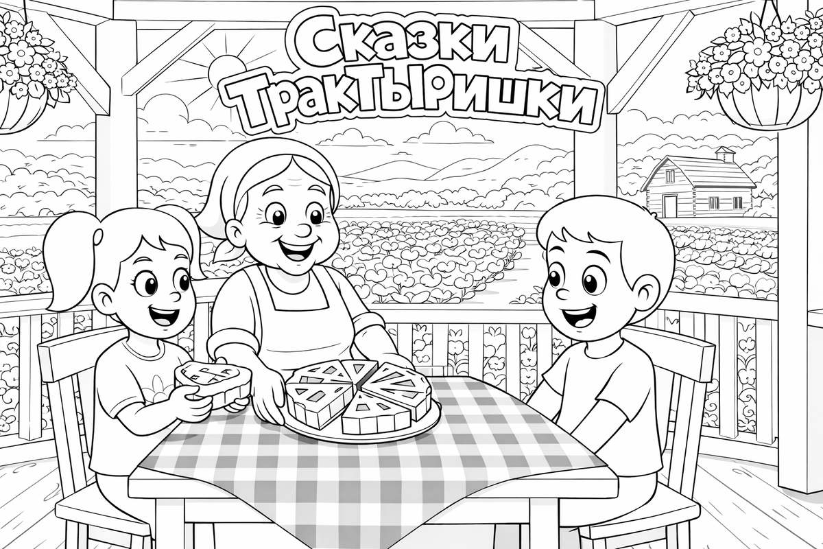 Раскраска «Тёплый вечер с бабушкой после возвращения домой» — Сказки ТракТЫРишкИ.