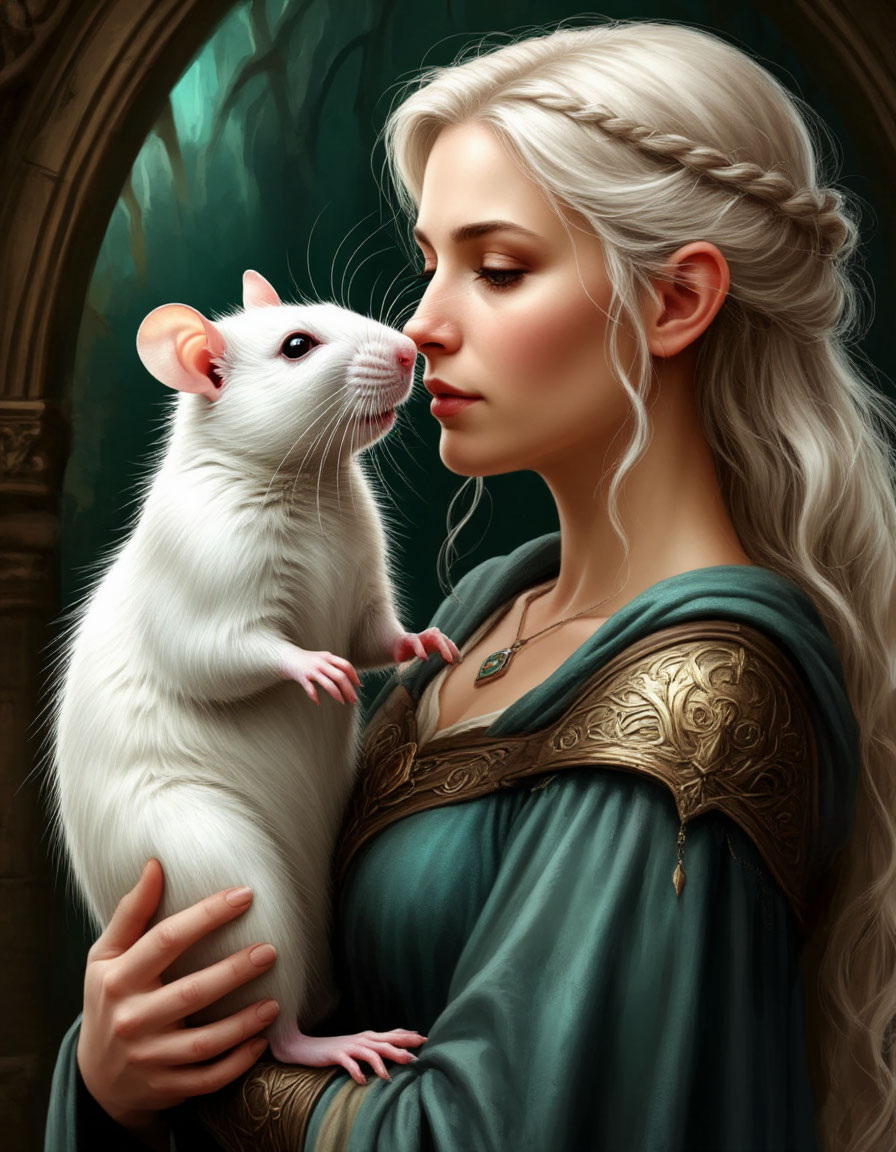 Сесилия с Ричем. Волшебница вселила душу верного пса князя Грегора в белого шуша.