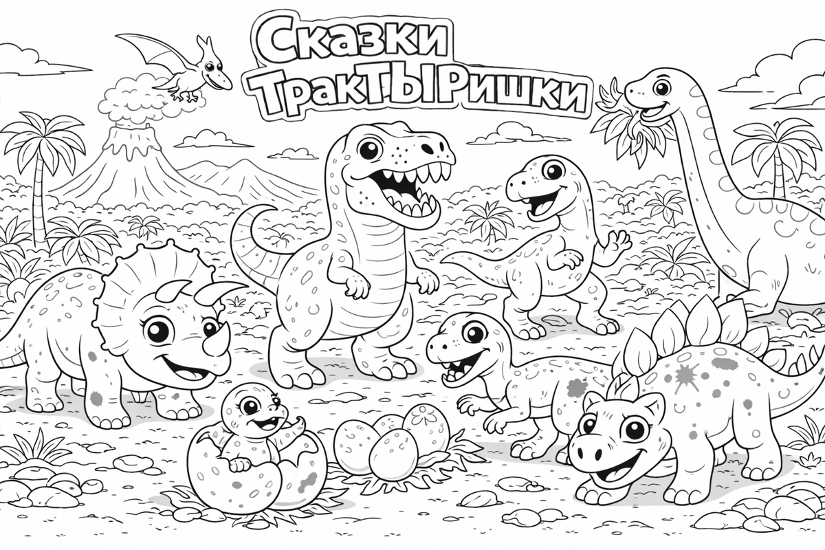 Раскраска «Мир динозавров» — Сказки ТракТЫРишкИ.