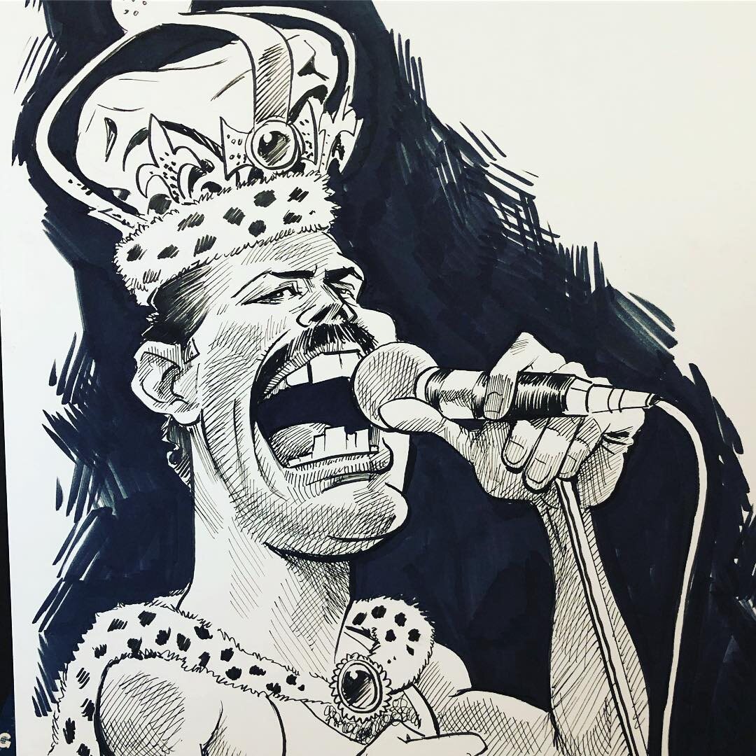 ШАРЖ ОТ ХУДОЖНИКА-КАРИКАТУРИСТА ТОМА РИЧМОНДА / Tomа Richmondа / Фредди Меркьюри (имя при рождении — Фаррух Булсара) — британский рок-певец, автор песен и вокалист рок-группы Queen