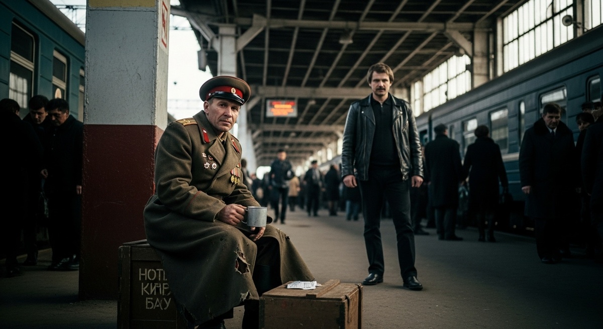 Кадр передает атмосферу контроля: пока один вызывает жалость, другой контролирует финансовый поток и безопасность «точки».