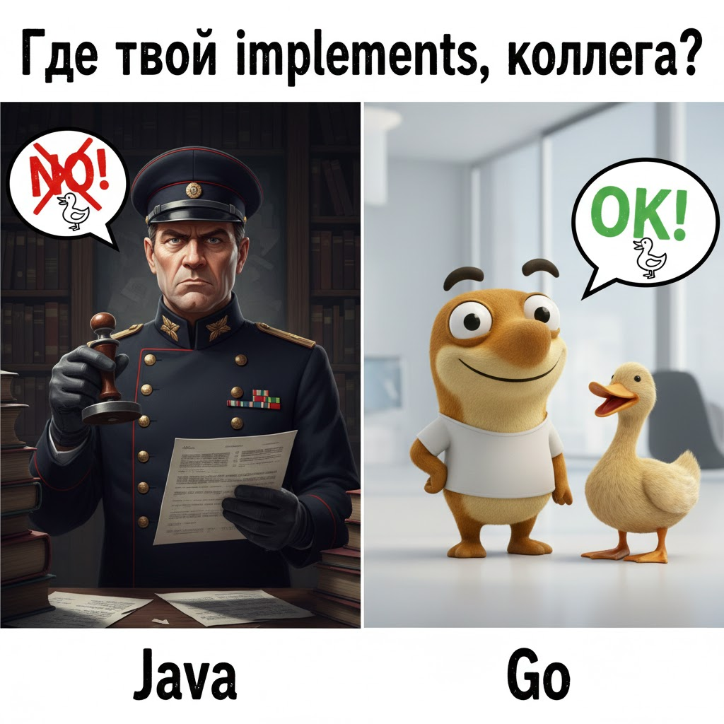 В Java интерфейс — это контракт, который ты обязан подписать. В Go — это поведение, которое ты просто проявляешь