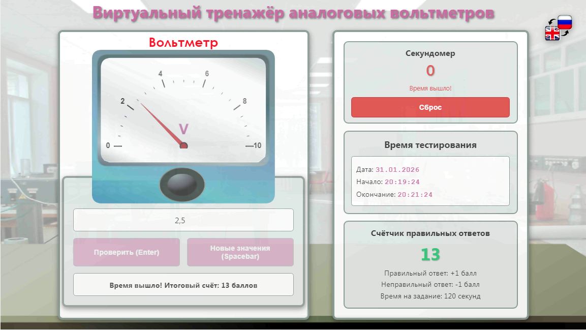 67. Новая виртуальная лабораторная работа по физике «Виртуальный тренажёр аналоговых вольтметров» https://efizika.ru/html5/67/index.html