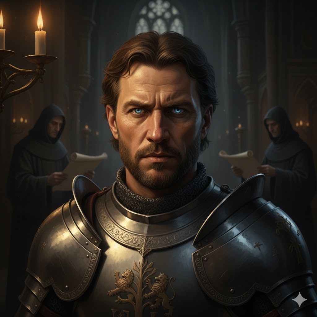 "Маска Верности: Родриг перед лицом Системы", иллюстрация создана сетью Джемини