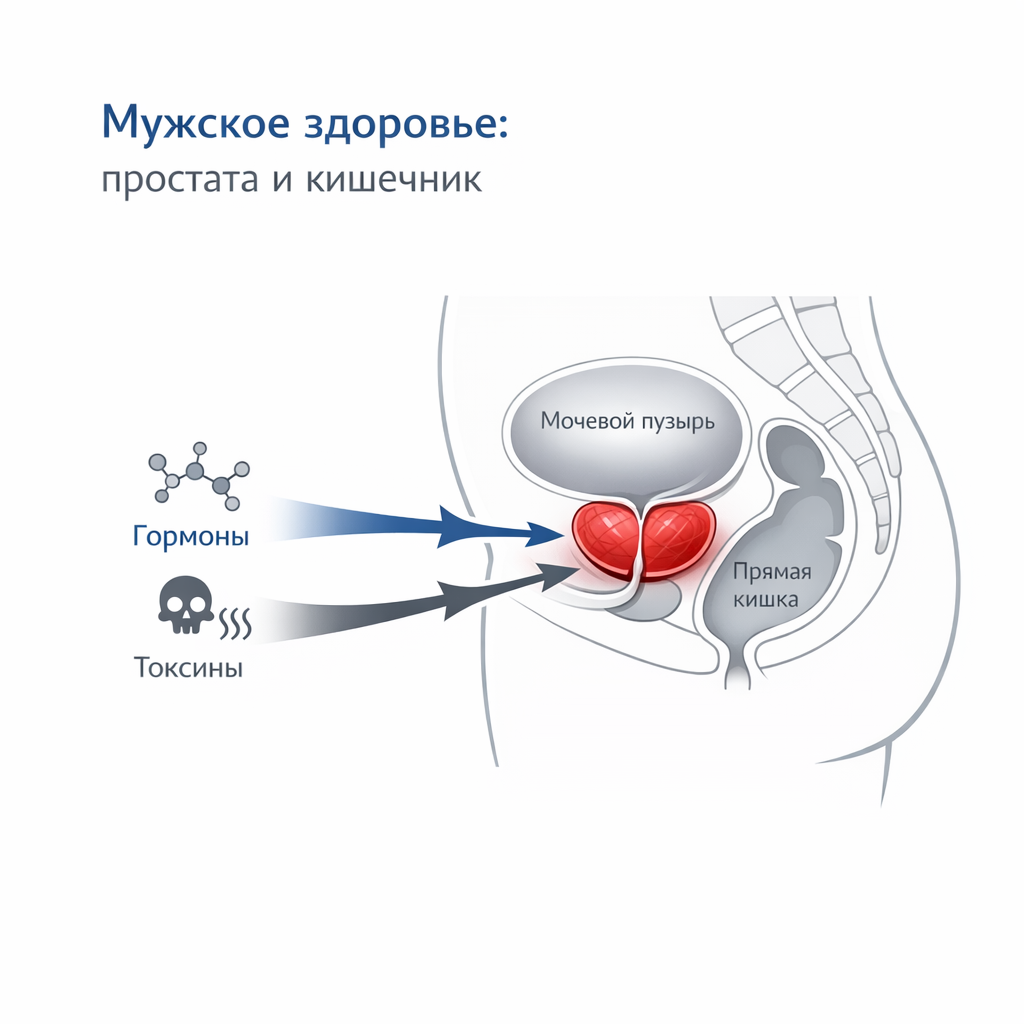 «Мужская анатомия устроена мудро, но уязвимо. Предстательная железа находится в опасной близости от прямой кишки, разделяя с ней общую стену. Это делает простату первой «мишенью» для всех проблем, возникающих в кишечнике.»