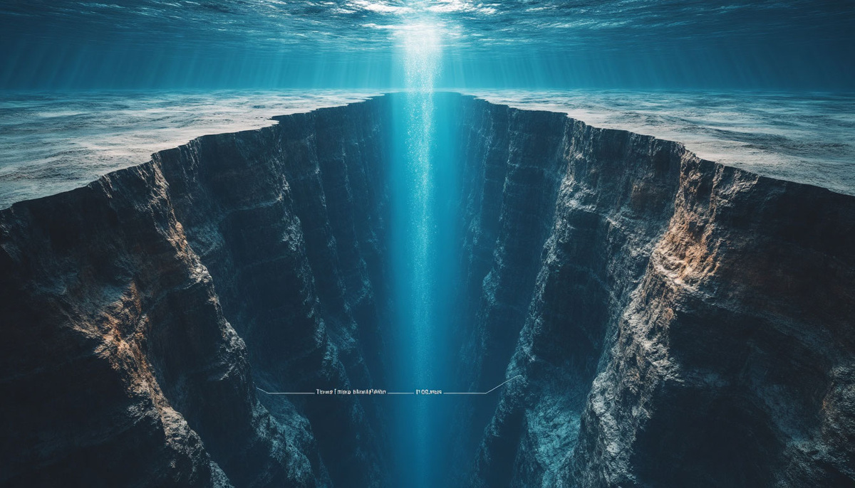 Изображение подводного каньона с видимым потоком 