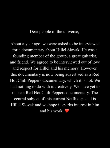 Заявление Red Hot Chili Peppers в соцсетях