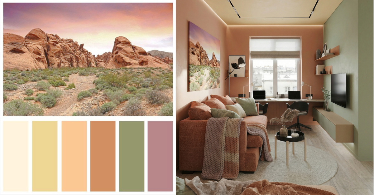 Пустынная палитра в интерьере обычной комнаты.