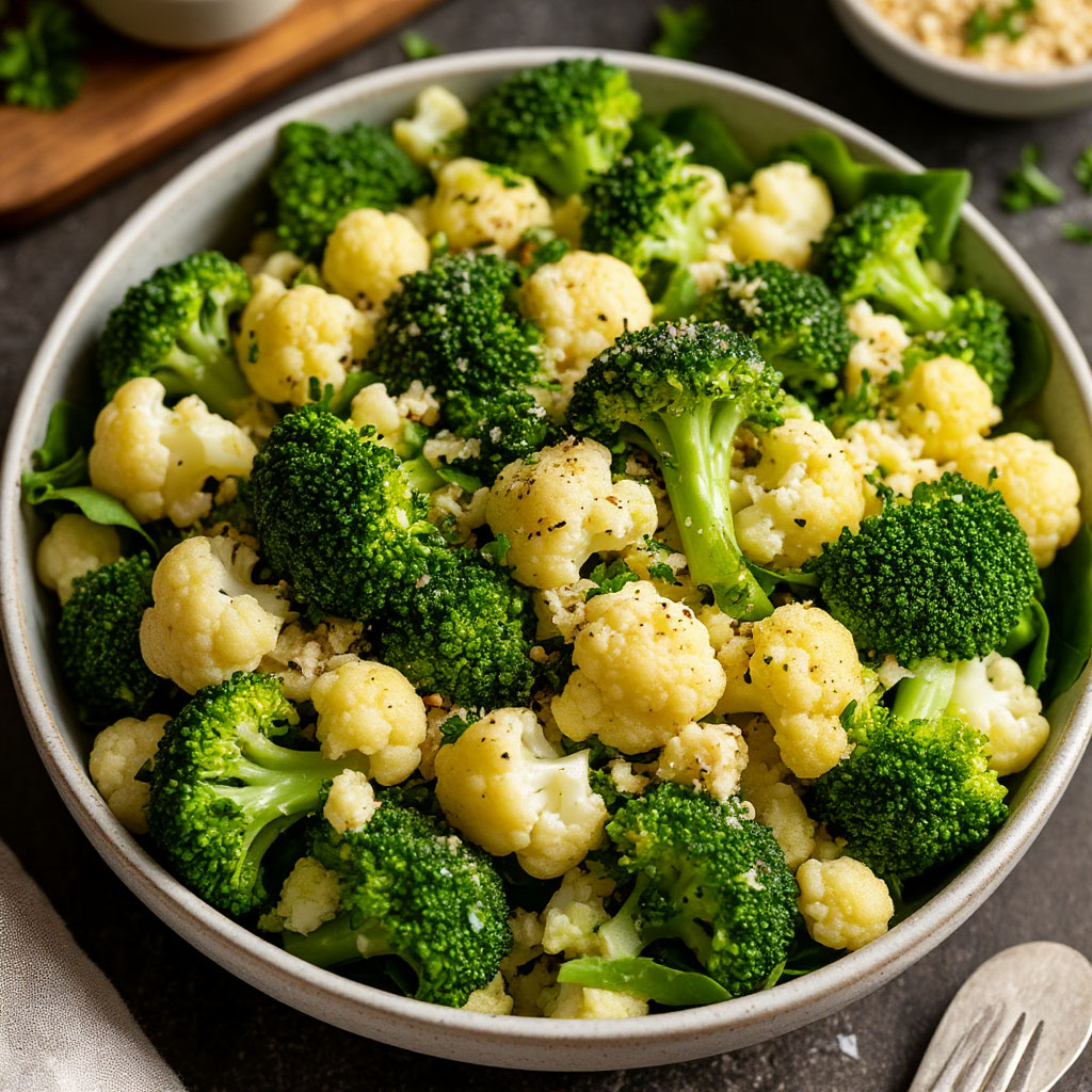 САЛАТ ИЗ БРОККОЛИ И ЦВЕТНОЙ КАПУСТЫ С ВКУСНОЙ ЗАПРАВКОЙ