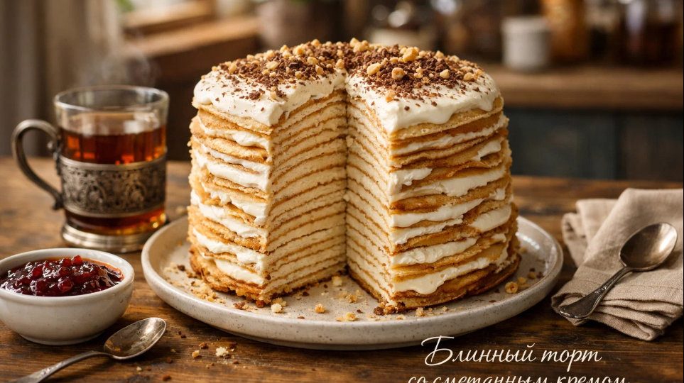 Из остатков блинов делаю блинный торт со сметанным кремом — съедается быстрее свежих блинов