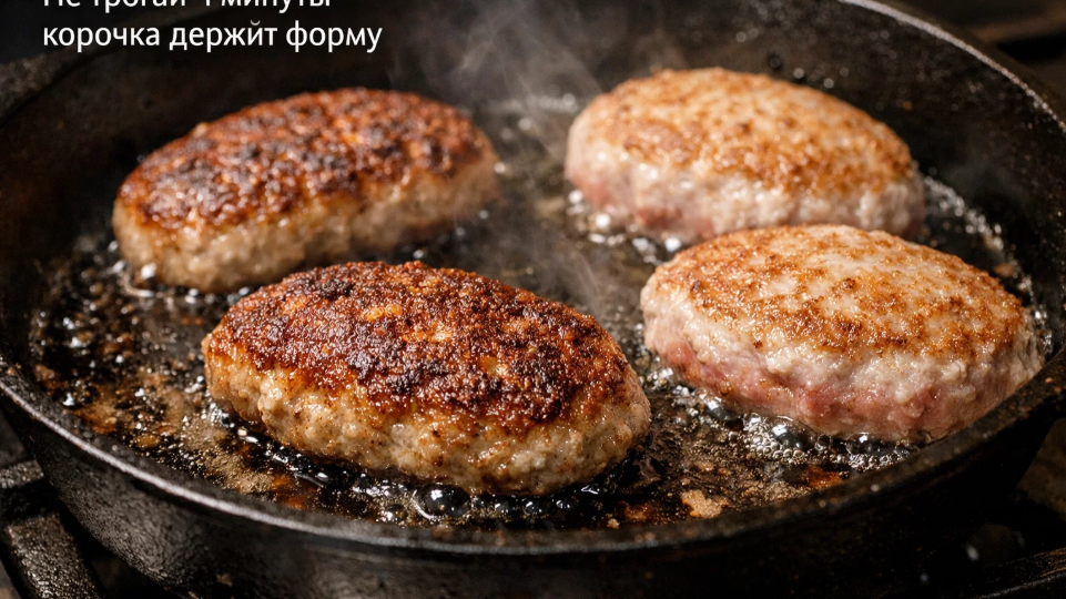 Не переворачивайте котлеты раньше, чем образуется корочка — иначе они развалятся на сковороде