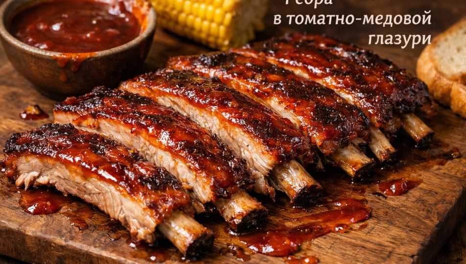 Свиные рёбра в томатно-медовом соусе: глазурь карамелизуется, а мясо остаётся сочным внутри