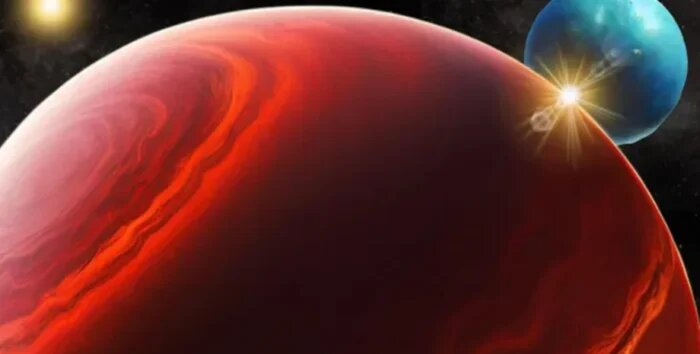 Иллюстрация, изображающая газовый гигант HD 206893 B и его потенциальную экзолуну. Источник: Robert Lea (created with Canva)