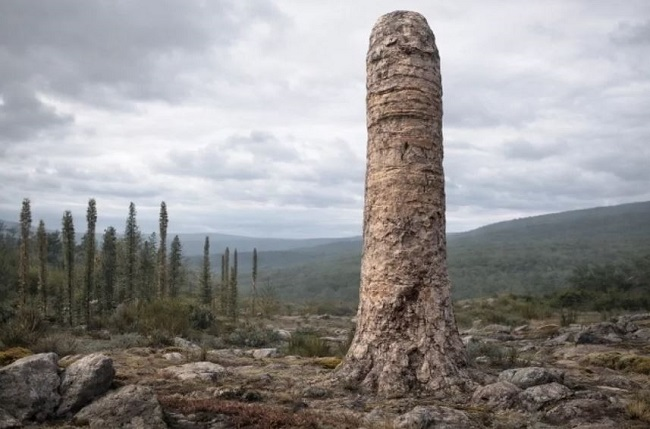 Как мог выглядеть гигантский прототаксит в девонском ландшафте. Это существо возвышалось над другими формами жизни своего времени.