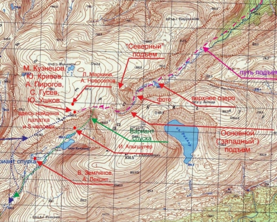 Карта гибели группы