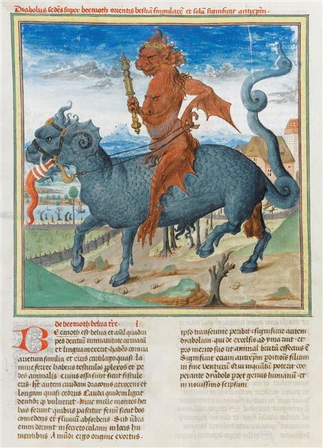 Опять Бегемот на средневековой гравюре, здесь он с лицом на груди.