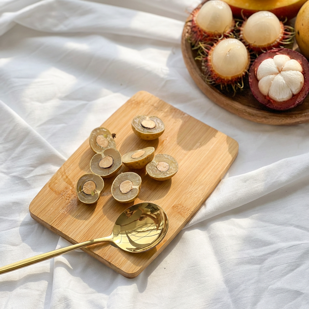 Фото лонгана в разрезе с косточкой.