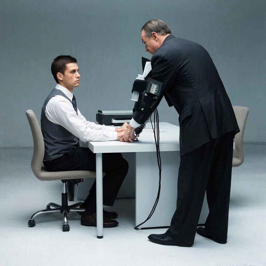 Создано с помощью нейросети GigaChat. Тот самый полиграф при трудоустройстве в простейший офис