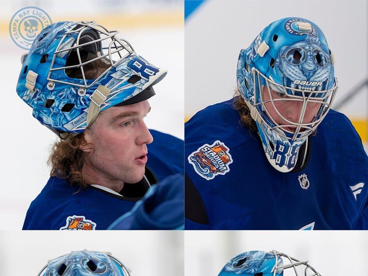    Шлем российского вратаря клуба "Тампа-Бэй Лайтнинг" Андрея Василевского | © Фото : Соцсети клуба НХЛ "Тампа-Бэй Лайтнинг"